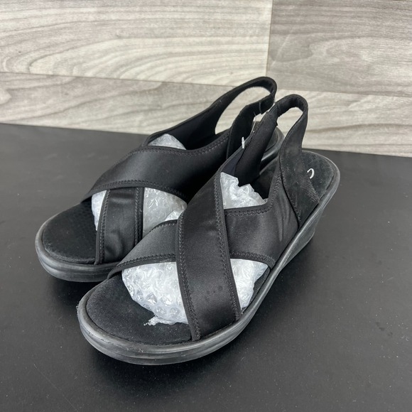 Skechers Cali Rumblers Sandals Women 9 Black Wedge Slingback Memory Foam Classic - Picture 3 of 16